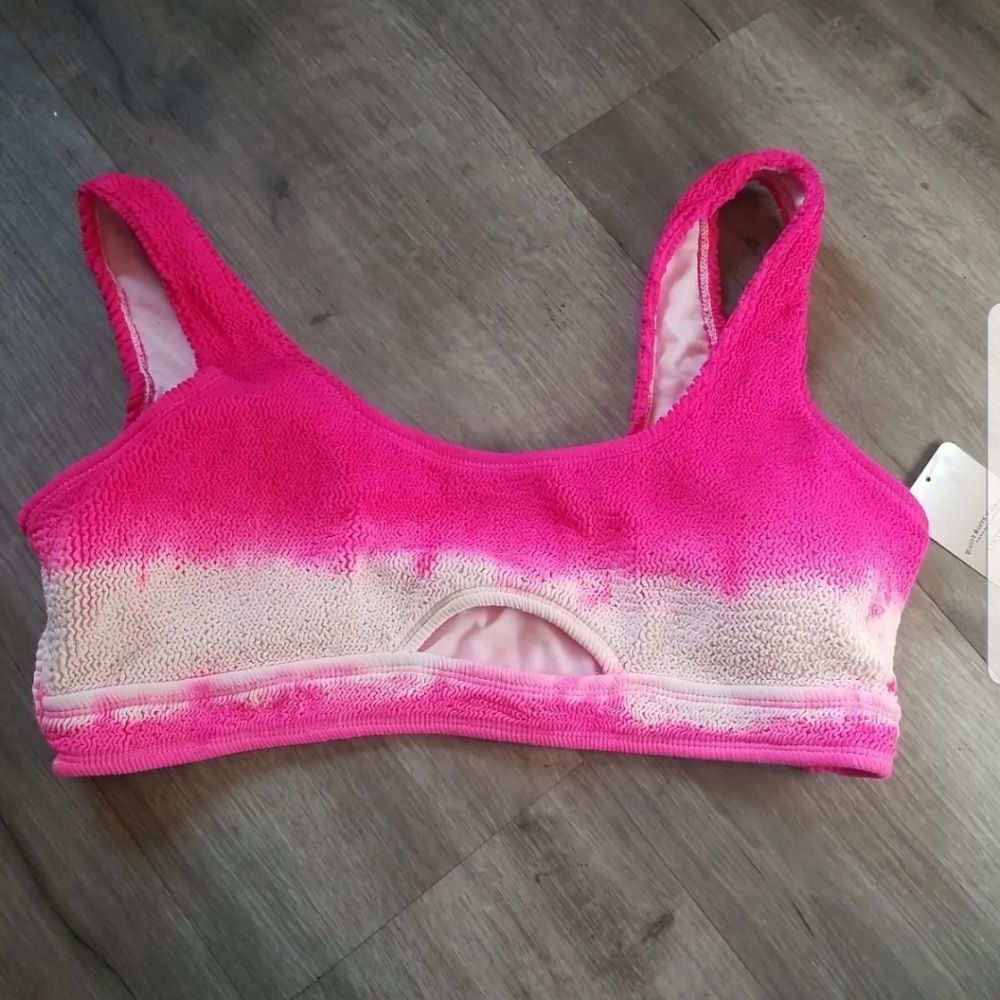 Coco Free Pink & White Ombre Textured Swim Tank New W/Tags Tyedye Padded XL/16